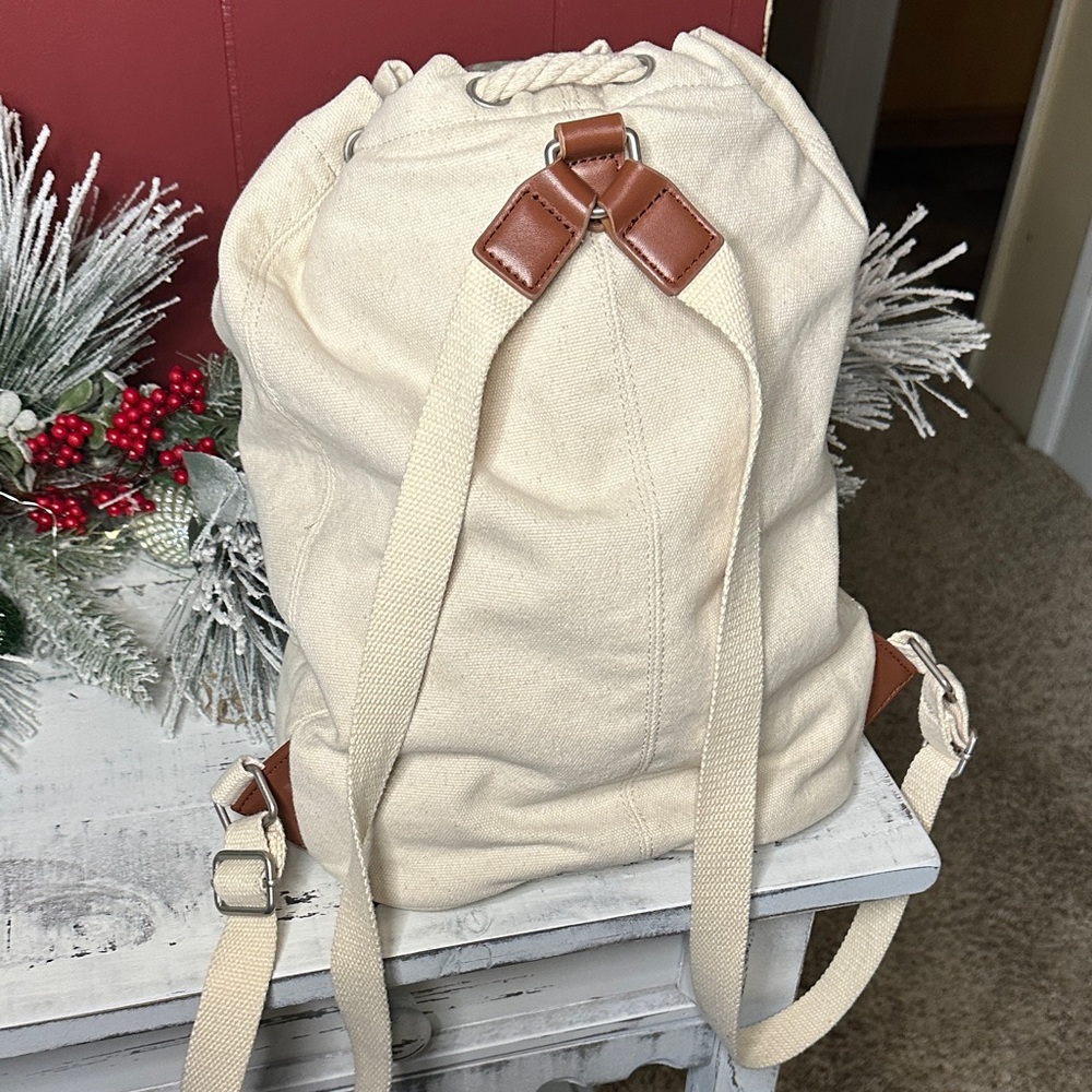 Cream Canvas Drawstring Backpack - image 3